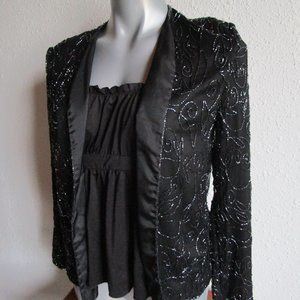 JMC black beaded silk evening coverup with polyester lining. Size MP.